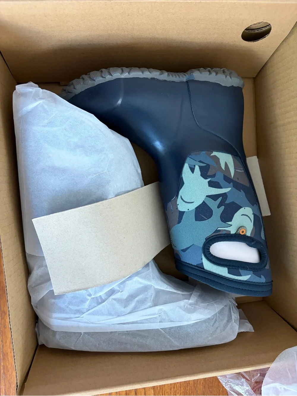 Bogs Kids Navy and Light Blue Shark Rain Boots